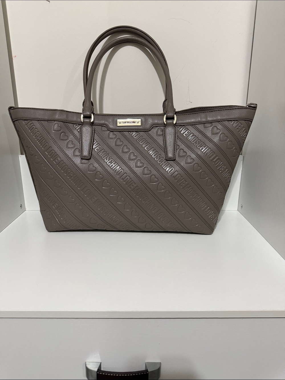 Love Moschino Taupe Embossed Logo Tote